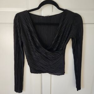 ZARA Black crop top crossed front ribbed Size S